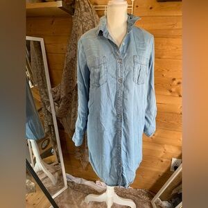 Devoted Light Blue Denim Shirt Dress Metal Buttons Medium Pockets Midi Western